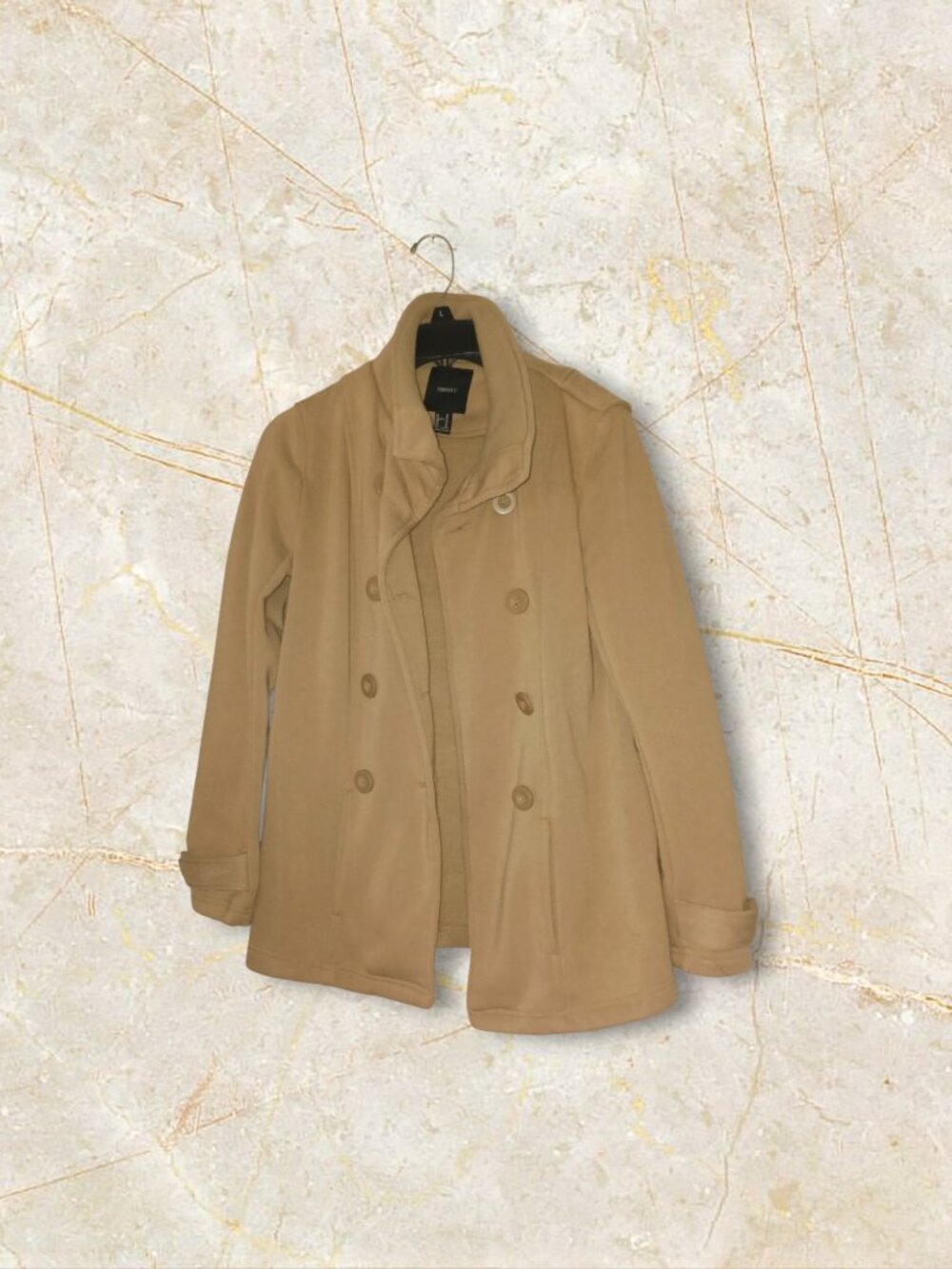 Forever 21 Camel Peacoat Jacket Double Breasted Button Front Size M